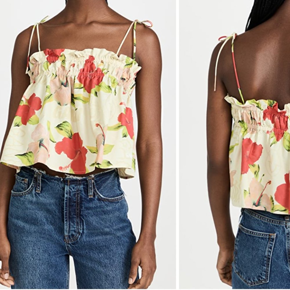 GANNI Floral Surfer Tie Top - Size 36